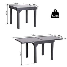 Outsunny Tavolino da Giardino Allungabile Estensibile con Piano in Vetro Temperato Metallo 160 x 80 x 75 cm Nero