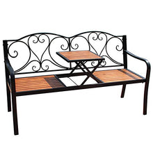 Panchina da Giardino in Ghisa Panchina da Giardino, Panca Lounge da Esterno Resistente Alle Intemperie con Tavolo Centrale Regolabile, Panca Retrò in Metallo a 2 Posti, Panchine Decorative da Prato