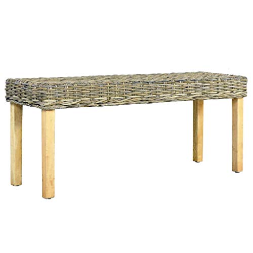 vidaXL - Panchina Kubu in rattan naturale e legno di mango massiccio, 110 cm