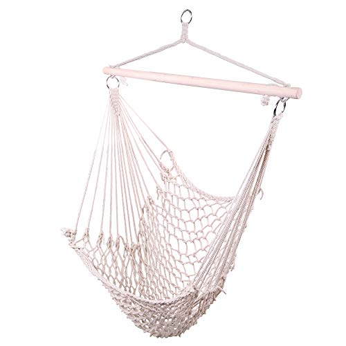 Duless - Amaca in corda di cotone girevole a 360°, per cortile, campeggio, caccia, escursionismo, viaggi, colore: bianco crema