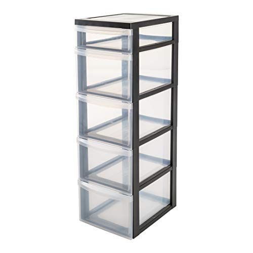Iris Ohyama, Torre portaoggetti, Organizzatore in plastica, 5 cassetti, 4 x 15 L + 1 x 7 L, Multifunzionale, Ruote, Solido, Ufficio, Soggiorno, Camera da letto - Design Chest DC-314 - Nero