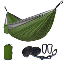 SUNNY GUARD Amaca da Campeggio Portatile con due cinghie per alberi Traspirante Nylon da Paracadute Amaca backpacking, viaggi，270x140cm verde e grigio