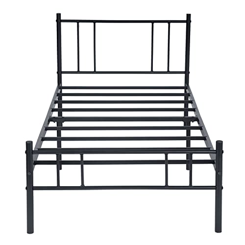 H.J WeDoo Struttura Letto Singolo in Metallo, Moderno Letto a Doghe per Adulti e Teenager, Facile da Montare, 90 X 190 cm Nero