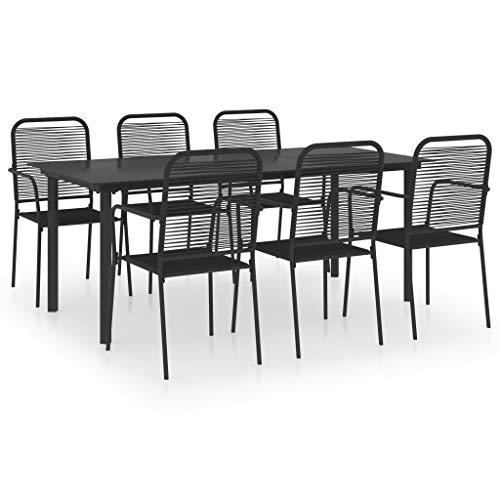 FAMIROSA Set da Pranzo da Giardino 7 pz Nero in Vetro e Acciaio-0211