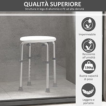 HOMCOM Sgabello da Doccia, Sedile da Bagno, Ausilio Rotondo Altezza Regolabile 8 Posizioni Antiscivolo