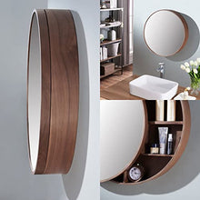 Specchio Contenitore per Bagno Specchio in Legno Massello con Ripiano Specchio per Trucco Mobile Pensile A Parete Tondo, Sinistra E Destra Push-Pull (Color : Brown, Size : 70cm/27.6inches)
