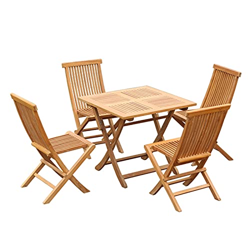 Set tavolo e sedia in teak pieghevole per esterni, tavolino e sedia per porta patio, set 3 pezzi di mobili per il tempo libero per terrazza balcone, per giardino / prato / piscina sul retro