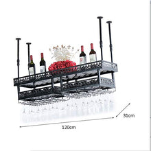 Portabottiglie regolabile in altezza da appendere a doppio strato, in ferro battuto, per calici da vino, da bar, cucina, vino, vino, champagne, vino (dimensioni: 120 x 31 cm)