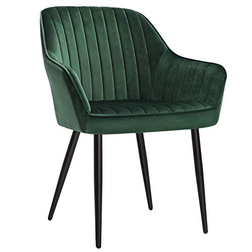 SONGMICS Sedia da Pranzo, Poltroncina, Sedia Imbottita con Braccioli, Sedile Ampio 49 cm, Gambe in Metallo, Fodera in Velluto, Portata 110 kg, per Soggiorno Camera da Letto Studio, Verde LDC087C01