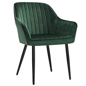SONGMICS Sedia da Pranzo, Poltroncina, Sedia Imbottita con Braccioli, Sedile Ampio 49 cm, Gambe in Metallo, Fodera in Velluto, Portata 110 kg, per Soggiorno Camera da Letto Studio, Verde LDC087C01