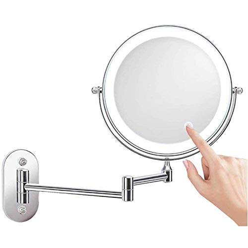 JXING Specchio Trucco, Ingrandimento 10X Specchio, Specchio da Bagno Rotante a Parete Rotondo, Specchio per Il Trucco con Luce LED Allungabile Rotazione a 360 ° su Due Lati 8 Pollici