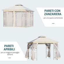 Outsunny Gazebo da Esterno o Giardino 3x3m con Zanzariera, Telaio in Acciaio e Doppio Tettuccio, Bianco