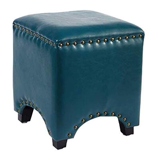 HBING Elegante Casa Imbottita Poggiapiedi Poggiapiede Elegante Sedile Ottomano in Legno Massello Quadrato Cubo Tavolino per Camera da Letto E Soggiorno Sala Lettura Ristorante Club,Blue