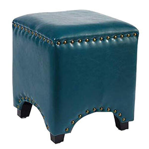 HBING Elegante Casa Imbottita Poggiapiedi Poggiapiede Elegante Sedile Ottomano in Legno Massello Quadrato Cubo Tavolino per Camera da Letto E Soggiorno Sala Lettura Ristorante Club,Blue