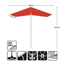 Sekey® 200 × 150 cm Ombrellone in Legno Ombrello Parasole da Esterno da Giardino Rosso Protezione Solare UV50+