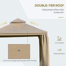 Outsunny Gazebo da Giardino 3x3m in Metallo con Zanzariera e Tetto a 2 Livelli in Poliestere Cachi