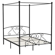 SKM Letto a Baldacchino Nero in Metallo 140x200 cm (25kg)