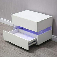 Comodino a LED lucido, con 2 cassetti, per camera da letto, soggiorno, 60 x 45 x 39 cm (bianco)