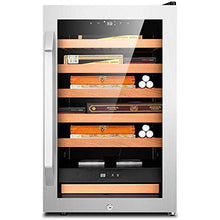 VIY Umidificatore per Sigari, Humidor, 12-23 °C, Touch Display Digitale, 38 Db, Illuminazione A LED, 70 L, 400 Sigari, Ripiani in Legno di Cedro, Argento
