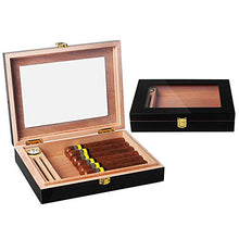 Nero di qualità del Cedro A Mano 20 Cigar Humidor, Dialogo Desktop Legno di Cedro Cigar Bagagli con Glasstop,01