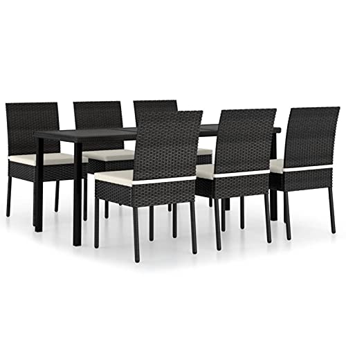 Tidyard Set 7/9 pz da Pranzo da Giardino in Polyrattan Nero,Set Tavolo e Sedie da Giardino per Esterno in Rattan Nero,Set Tavolo in Vetro e 6/8 Sedie da Giardino per Esterno in Polyrattan