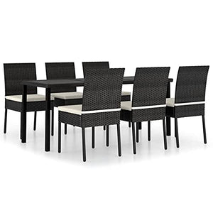 Tidyard Set 7/9 pz da Pranzo da Giardino in Polyrattan Nero,Set Tavolo e Sedie da Giardino per Esterno in Rattan Nero,Set Tavolo in Vetro e 6/8 Sedie da Giardino per Esterno in Polyrattan