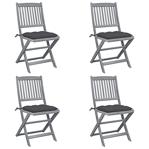 vidaXL Sedie da Giardino Pieghevoli 4pz con Cuscini in Massello Acacia