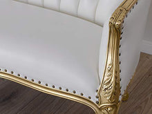 SIMONE GUARRACINO LUXURY DESIGN Divano Megan Stile Barocco Francese Foglia Oro Ecopelle Bianca Bottoni Crystal SW