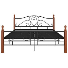 200 x 160 cm Struttura Letto Matrimoniale in Metallo,Piattaforma Letto Matrimoniale,Supporto Resistente per Letto,Giroletto per Adulto, Montaggio Facile,Nero e Legno Scuro