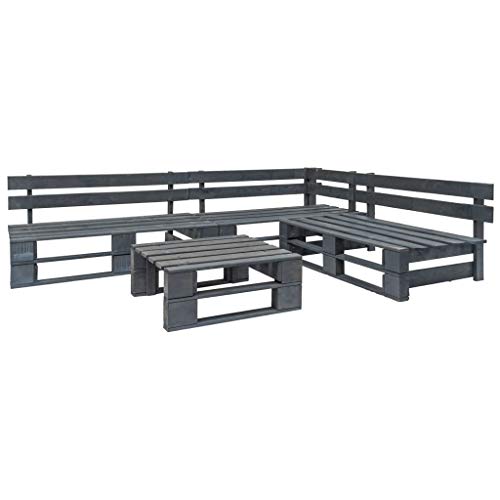Festnight Set Divani da Giardino con Pallet, Set di Mobili da Esterno Legno FSC Grigio 4 pz