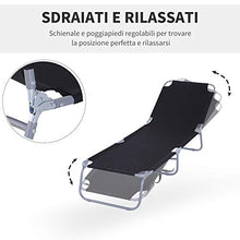 Outsunny Sdraio da Giardino Pieghevole in Metallo e Tessuto Oxford, Lettino Prendisole Traspirante 180x55x24cm Nero