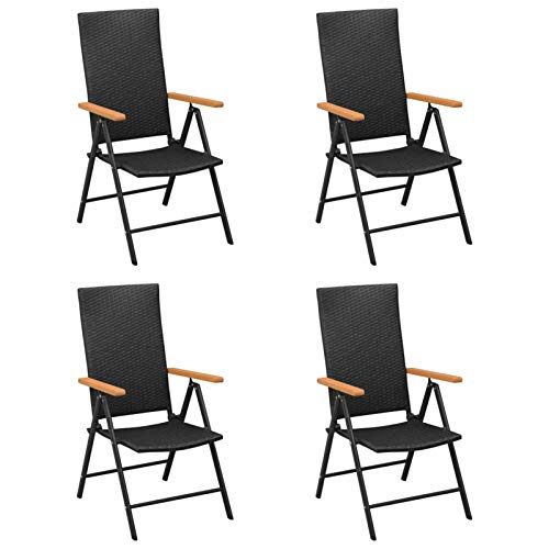 Tidyard Sedie da Giardino 4 pz in Polyrattan Nero,Perfetto Come Tavolo da Campeggio, da Buffet, Sedie da Cucina,Set Sedie da Giardino