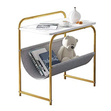 DGHJK Mobili per la casa, tavolino in Finto Marmo Soggiorno Salva Spazio Tavolo angolare Comodino Camera da Letto in Ferro battuto Dorato con portariviste con Custodia, 55x32x60CM