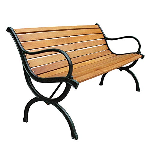 Panca da giardino per esterni con posti a sedere in terrazza, 125 * 58 * 76 cm in legno massello e panchina in metallo in ghisa, panchine per balcone all'aperto resistenti alle intemperie