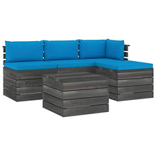 FAMIROSA Set Divani da Giardino su Pallet 5 pz con Cuscini Massello Pino-1795