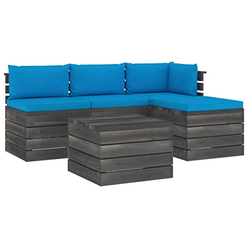 FAMIROSA Set Divani da Giardino su Pallet 5 pz con Cuscini Massello Pino-1795