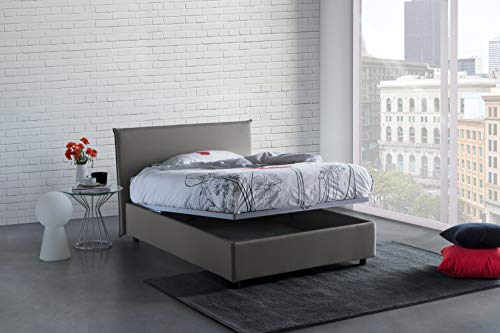 Talamo Italia Letto contenitore Una piazza e mezza Anna, Made in Italy, Letto con rivestimento in tessuto, Apertura frontale, adatto per materasso cm 120x190, Grigio