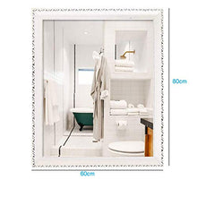 GJSN Specchio da Trucco per il Trucco, Specchio da Bagno Europeo, Parete per Wc Senza Punch con Cornice a Specchio,Bianco + Argento,60X80 cm