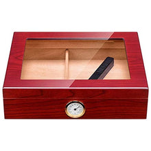 SCDHZP Handmade Cigar Humidor, Cedar Cigar Desktop Box con umidificatore e igrometro, Piano in Vetro for 35 sigari (Color : A)