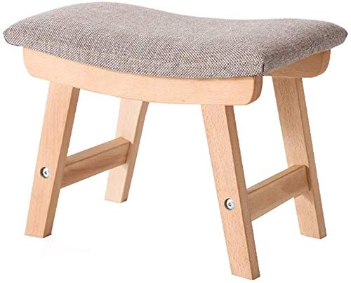 YANG Poggiapiedi Imbottito Dressing Table Sgabello in Legno Change Scarpe banco concavo Seduta Pouf ottomano con Rimovibile Khaki Copertina in Lino, Carico Massimo 200kg, 38x24x29cm