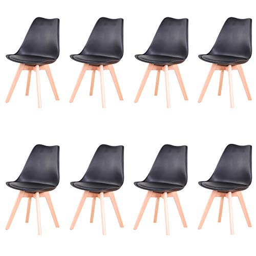 Uderkiny Set di 4/6 Sedie Sedia da Pranzo con Cuscini e Gambe in Legno di faggio, Adatte per Sala da Pranzo Soggiorno Cucina Ufficio (Nero-8)