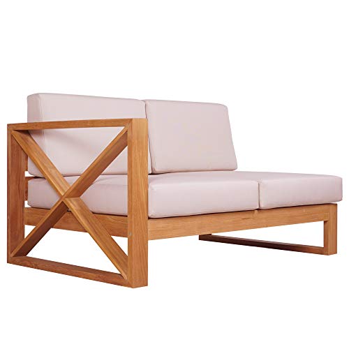 Teako Design Divano da esterno Molveno, lato sinistro con rivestimenti, in legno massiccio non trattato, resistente alle intemperie, robusto legno di teak
