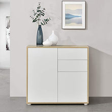 Comò con 2 Ante e 2 Cassetti con Apertura Push-to-Open 74 x 79 x 36 cm Mobiletto Multiuso per Camera/Ufficio - Bianco/Effetto Rovere