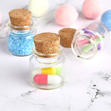 2 bottiglie di vetro da 10 ml con sughero, piccole fiale di vetro, bottiglie di stoccaggio per liquidi.