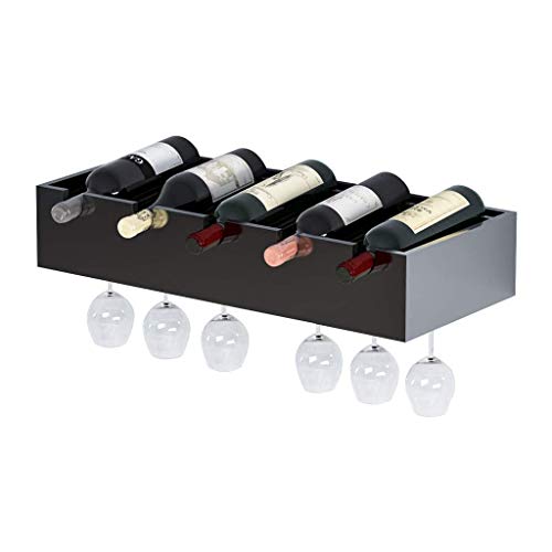 Portabottiglie da parete porta bottiglie di vino nero scaffale portabottiglie e porta-bottiglie in vetro (lunghezza: 63 cm)