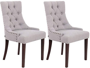 CLP Set 2 Poltrone Pranzo Aberdeen Stile Chesterfield I Coppia Sedie Soggiorno In Tessuto Imbottite Telaio In Legno Di Caucciù, Colore:grigio, Colore della cornice:antico