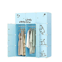 EXCLVEA Armadio Appendiabiti Blu Combinazione Armadio for i Bambini Svegli del Gatto Disegnato Abiti Fai da Te Cabinet Bambini armadi for Abbigliamento Calzature e Giocattoli