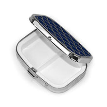 Scatola portapillole quadrata in metallo blu e oro con due scomparti per medicinali medicinali e medicinali, organizer per tasca o portafoglio organizer da viaggio