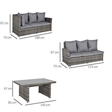 Outsunny Salotto da Giardino Set 3 Pz con 2 Divani da Esterno e 1 Tavolo da Giardino in Rattan Sintetico Grigio