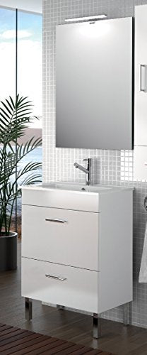 Yellowshop - Mobile Mobiletto da Bagno in Legno Cm 60 Completo di Lavabo in Porcellana E Specchiera Arredo Moderno Modello Almagro 600 (Bianco)